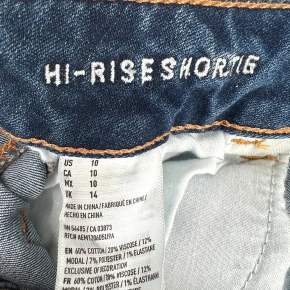 American Eagle Hi-Rise Shortie Super Stretch Distressed Denim Shorts Size 10 - Picture 6 of 6